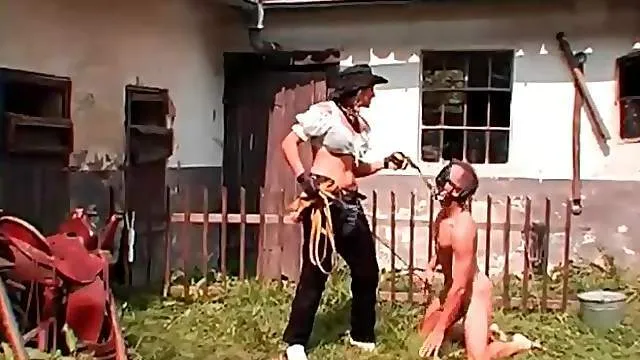 Rough outdoor pony play with a sexy mistress