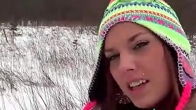 Cute snow bunnies suck hard dick in woods