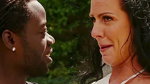 Interracial double penetration by the pool with horny Texas Patti