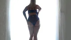 Hot Model Paige Turnah Lingire Strip Show near Window