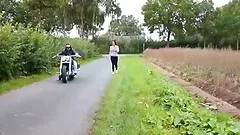 Germam biker bitch get creampie on bike