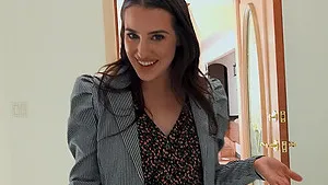 Slutty realtor Aubree Valentine gets naked and rides a hard dick