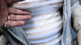 Groping Breasts in a Sheer Blouse in Public Market