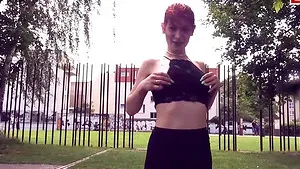 German redhead techno bitch teen fuck in public street