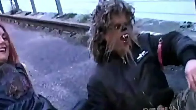 Sex on public street with ladies in costume