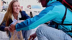 Skinny babe Alexis Crystal takes a long cock in her tight cunt