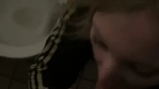 Self-filmed public toilet sex with a blonde