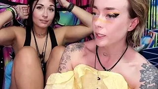 Pale blonde and tanned brunette lesbians toying and licking