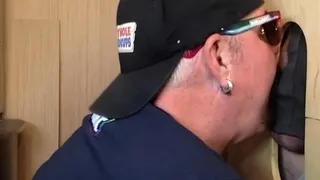 Gloryhole blowjob DILF gives oral sex
