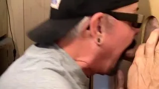 Gloryhole cum in mouth DILF sucks cock