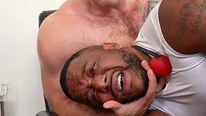 Muscular dudes have hardcore interracial gay sex in the office