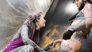 Alt dominatrix pegging tattooed worker
