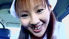 Closeup video of cute Mari Yamada giving a sloppy BJ in the car