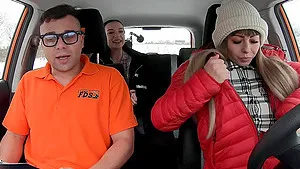Amazing FFM threesome in a small car - Dominno and Lady Gang