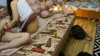 Amateur threesome on hidden cam