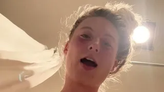 Brunette with glasses masturbates hairy pussy