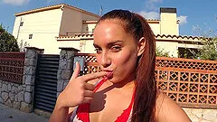 Pretty amateur Jenny Glam loves giving road head to her boyfriend