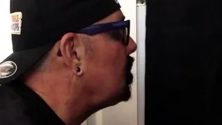 Real gloryhole moustache DILF sucks cock