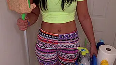 Naughty cleaner Ava Sanchez cleans the house naked for extra cash