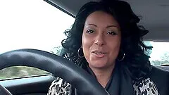 Awesome Danica Collins unveils her big tits while driving a car