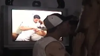 Str8 sucked by DILF while watching porn