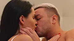 Skinny brunette Megan Venturi gets cum in mouth ending after nice sex