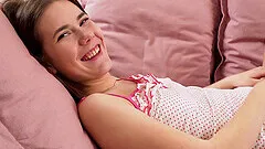 Homemade striptease video of small tits amateur Mette. HD