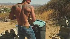 Bisexual bear cum sprays muscled hunk and babes face in threesome