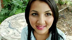 Naughty babe Zarreena loves playing with a hard dick outdoors