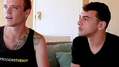Hardcore anal sex between two handsome gay lovers who love cum