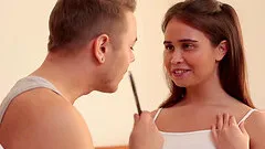 Skinny brunette Jenni Ferri gets undressed and fucked balls deep