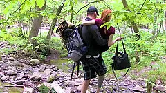 Redhead girlfriend Lydia Moser moans during fucking in the woods
