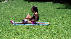 Cute babe Nadia Nicole strips and lets a friend squeeze her tits