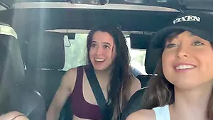 Horny darlings having fun in the car - Abbie Maley and Riley Reid