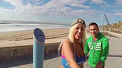 Big butt Blondie Fesser teases in outdoors and sucks a large dick