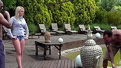 Interracial threesome with double penetration for blonde Emily Lee