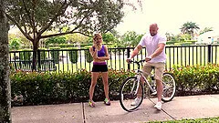 Amateur blonde babe Mila Hendrix gets fucked between small tits