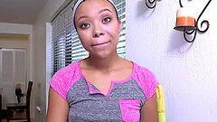 Amateur maid Adriana Maya takes money to clean the house naked