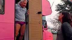 German brunette milf hooker fuck in car with a doll