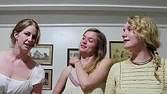 Outdoors video of lesbian babes teasing the camera in the woods