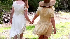 Naughty model Kim Cums masturbates in the woods next to her friends