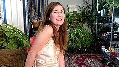 Ophelia Rosenburg stuffs her hairy pussy with a new sex toy