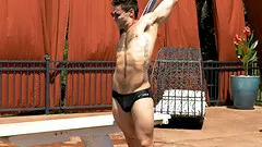 Hardcore gay fucking by the outdoors pool between two handsome dudes