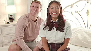 Lovely Mina Luxx shows her sexy body in a schoolgirl uniform