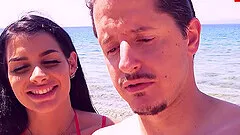 Public threesome pick up date at the beach