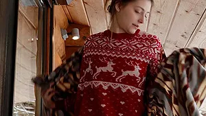 Funky Town strips down and plays with her pussy in the wooden cabin