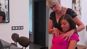 Mature lesbo Lady Sextasy enjoys while fingering Vicky Love