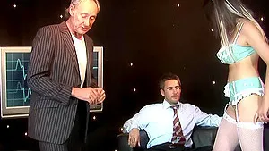 MMF threesome with sexy brunette escort Katie Kaliana in lingerie