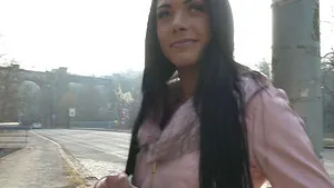 POV outdoors video of interracial fucking with cute Adelle Sabelle