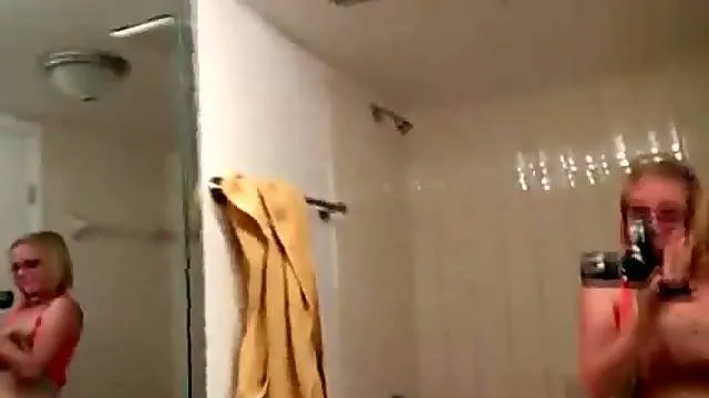 Cute blonde teen with glasses sucking on fat knob